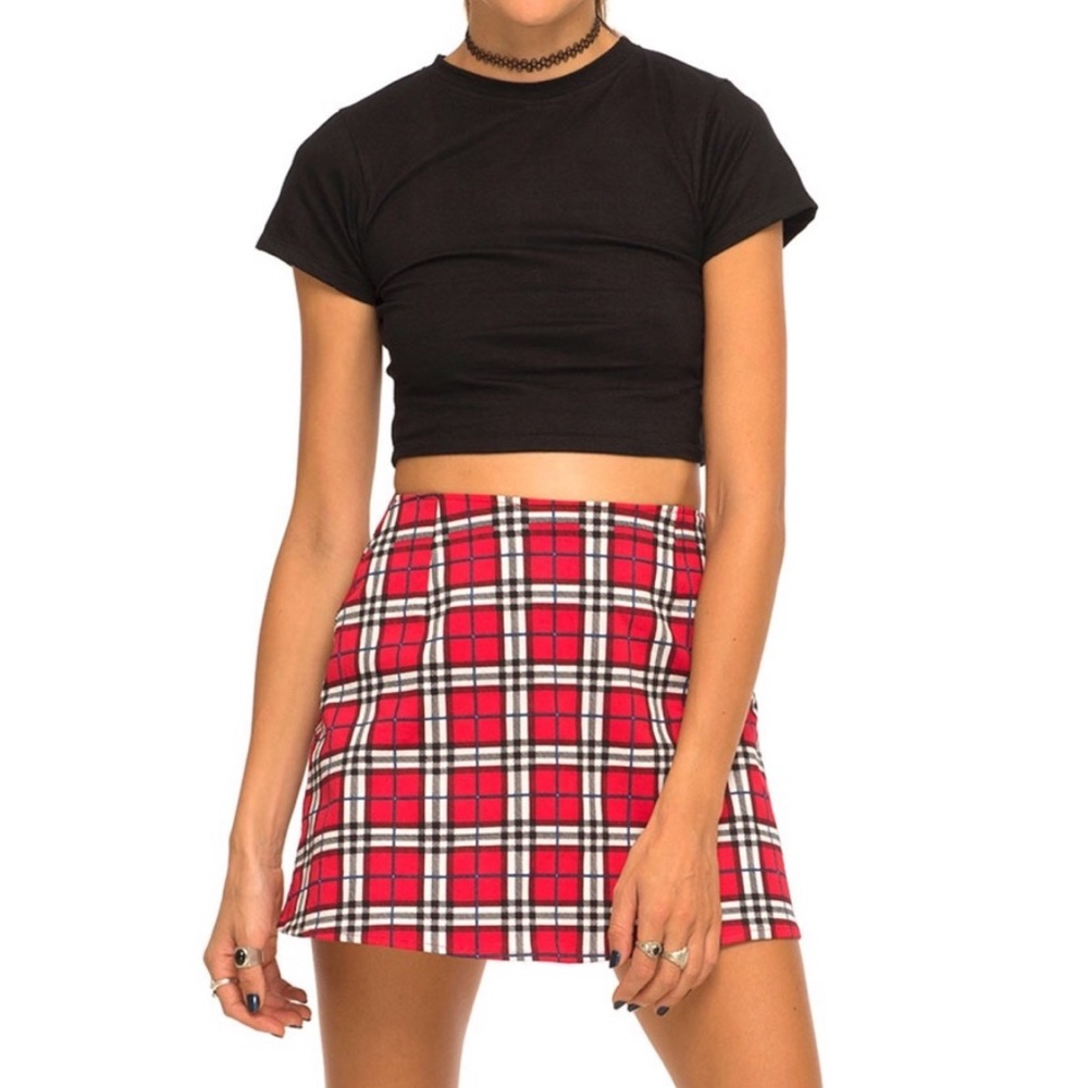 Motel Rocks Red Plaid Skirt